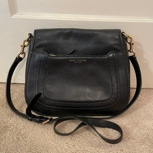 Marc Jacobs Black Leather Saddle Bag with Gold Colored Hardware